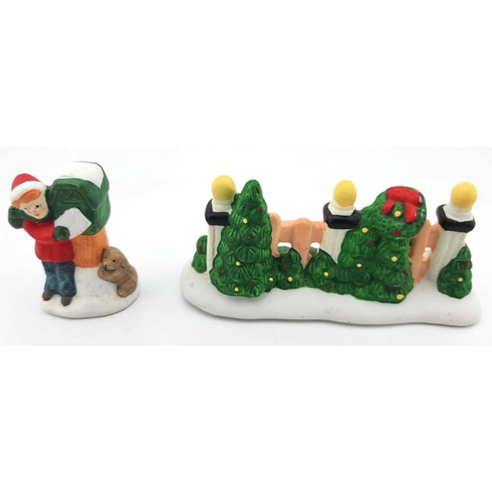 HOMCO Vintage Christmas Village Figurines – Boy Mailing Letter w/ Puppy - 2pcs
